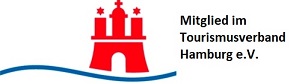 Logo Mitglied im Tourismusverband Hamburg e.V. mit roter Burg